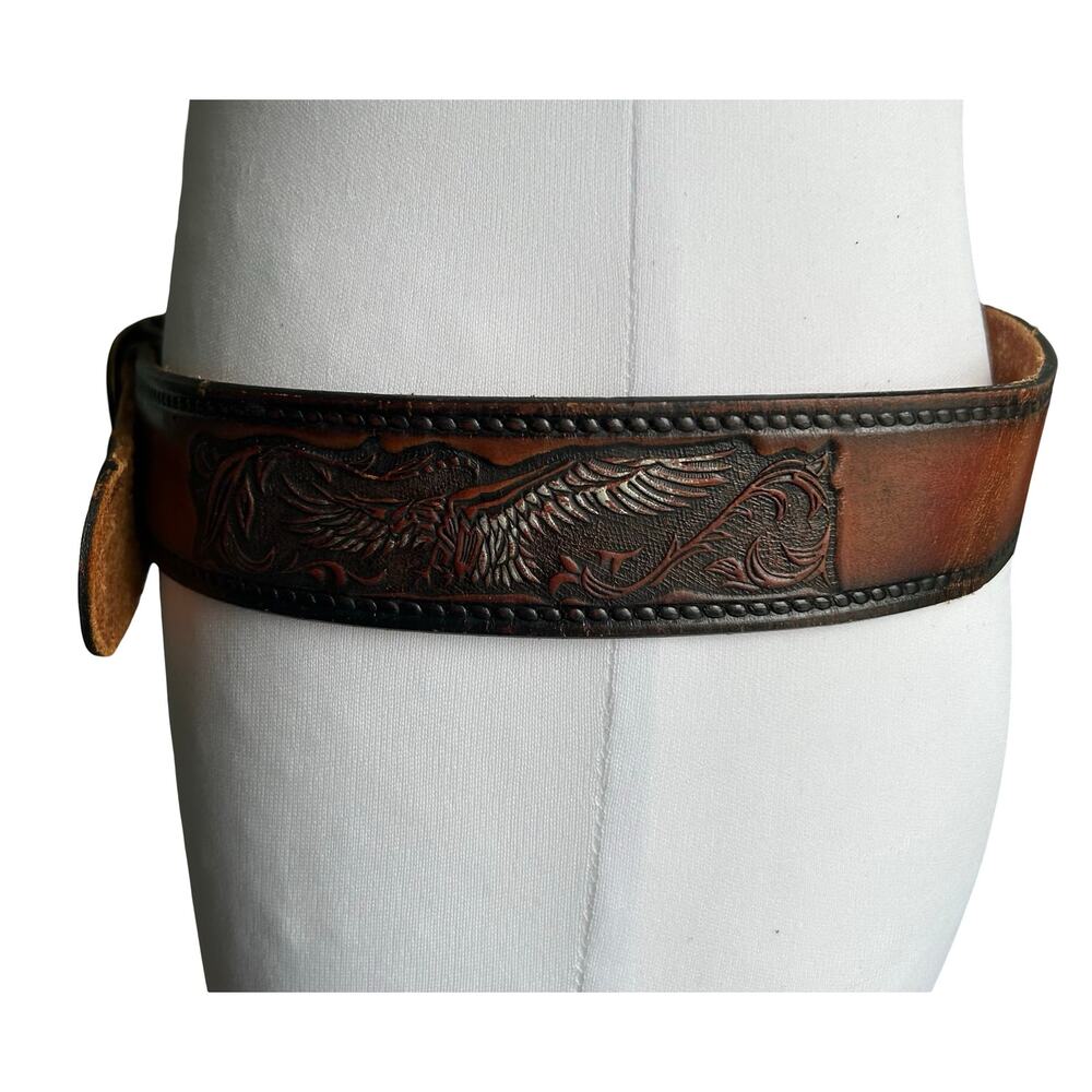 Vintage Brown El Charro Leather Eagle Folklore Belt 34 Western Country Cowboy - Picture 4 of 14